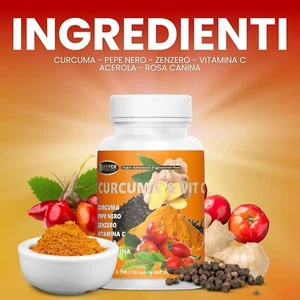 Curcuma e Piperina + Zenzero Vitamina C Acerola 130 Compresse alto dosaggio €19 - Foto 1 di 7