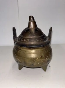 Early 19th Century Antique Brass Tripod Chinese Incense Burner 4” - Picture 1 of 21