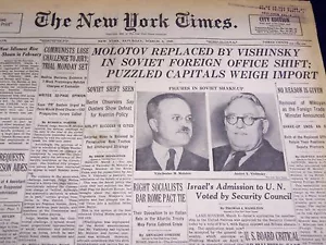 1949 5 MARZO NEW YORK TIMES - MOLOTOV SOSTITUITA DA VISHINSKY - NT 3217 - Foto 1 di 2