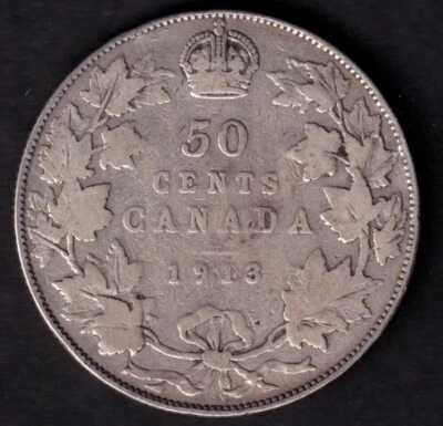 Canada 1913 50c Fifty Cent Silver Coin King George V VG Very Good .925 Silver - Image 1 of 2