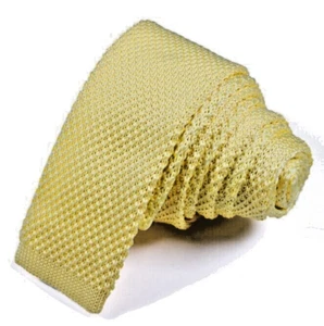 Men's New Yellow Knitted Slim 5CM Skinny Knit Tie NEW Hand Woven Present K15 UK - Picture 1 of 1