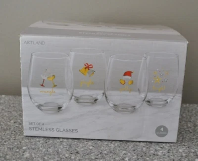 Gafas sin tallo Artland Holiday, 16 oz, juego de 4, alegres y brillantes nuevas en caja Foto 1 de 4