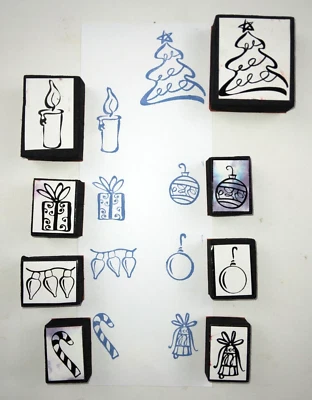 Conjunto de 8 carimbos de borracha montados em espuma para vela de sino de bengala doce presente árvore de Natal - Imagem 1 de 3