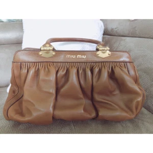Auth Miu miu Handbag Tote Bag #3206 Brown Leather - Picture 1 of 1