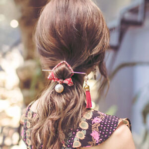 Retro Japanese Chinese Hair Accessory Kimono Hair Clip Pin Stick Bow Tassel Chic