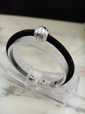 Leder Armband schwarz in Schlangen Prägung  u. Struktur Perle 19+4 cm - Bild 1 von 4