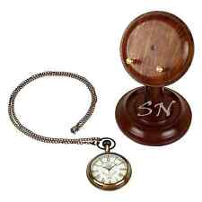 Pocket Watch With Chain & Wooden Stand Table Clock Victoria London Antique Look