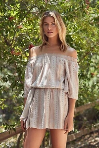 TULAROSA Fiona Off Shoulder Embroidered Boho Mini Dress Sz M $188 French Mauve - Picture 1 of 10