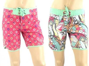 O'Neill Boardshort Swim Trunks Open Dot Pink Light Green Lacing Reversible - Picture 1 of 1