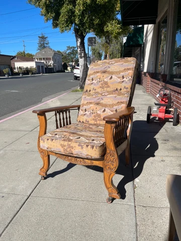 Morris Oak Recliner Chair Carved Antique Circa 1900 Cover
