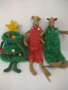 Vintage Department 56 Christmas Tinsel Mouse Green Red Tree 2000 Set Plush - Picture 1 of 12