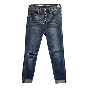 J Crew Damengröße 28 Zahnstocher Skinny hoch geschnitten Denim Jeans Knopfleiste Stretch - Bild 1 von 8