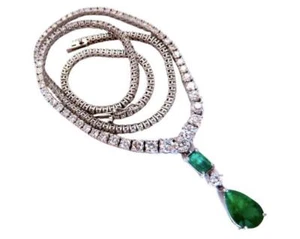 14.47ct Natural Emerald Diamond Necklace 14K Dangle Riviera Graduated 12644 - Picture 1 of 8