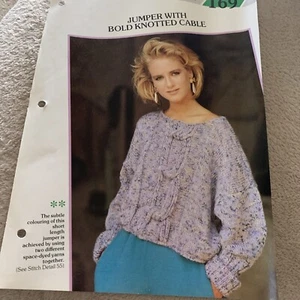 VINTAGE CREATIVE KNITTING PATTERN - JUMPER WITH BOLD KNOTTED CABLE - Picture 1 of 5