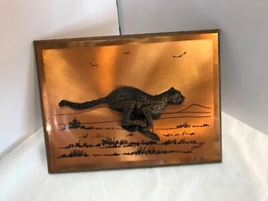 Vintage John Louw signierter Running Leopard? 3D Kupfer Plakette Wandkunst 8"x6".........b4 - Bild 1 von 4