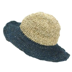 Sun Hat Hemp Cotton Rainbow Summer Nepal Handmade Natural Two-tone Navy - Picture 1 of 3