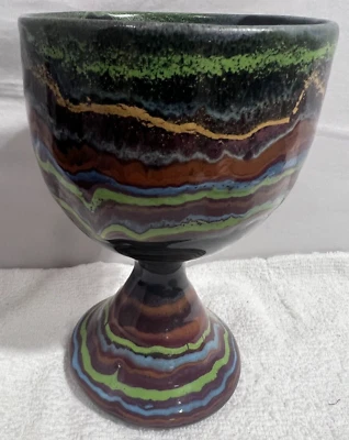 Lasser陶瓷绿色陶瓷高脚杯银河蓝色图案 — 第 1/4 张图片