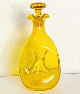 Vtg Blenko 49 Jonquil Yellow Pinched Glass Decanter Bottle MCM 10.5” w/Stopper - Picture 1 of 9
