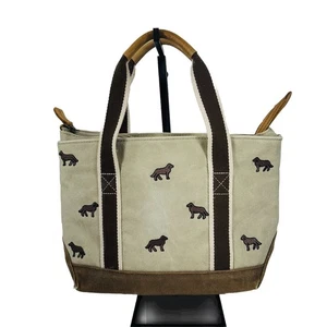 Vintage LL Bean Brown & Tan Labrador Embroidered Dog Zip Top Tote Bag Purse - Picture 1 of 15