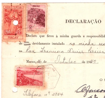 Teléfono de franqueo MACAU 20a Ingresos 2a y 8a 1950 CHINA/PORTUGAL KA148 Foto 1 de 4