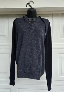 Calvin Klein Men's Sz M Grey And Black Knit Hooded Henley Sweater - Picture 1 of 9