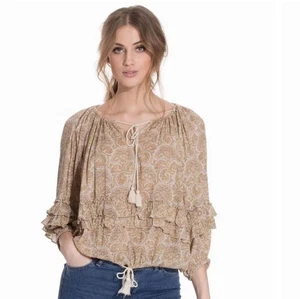 Denim & Supply Ralph Lauren RL Boho Floral Paisley Print Peasant Blouse Large - Picture 1 of 8