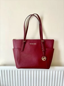 Michael Kors Red Saffiano Leather Tote Bag Shoulder Handbag Authenticity - Picture 1 of 14
