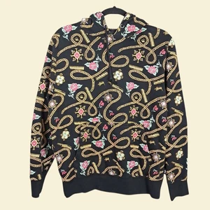 Stussy Sweatshirt Small Black Logo Streetwear Y2K Roses Gold Chain Unisex Fleece - Picture 1 of 10