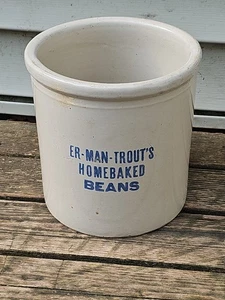 Vintage Red Wing Stoneware Er-man-trout's Homebaked Beans Advertising Crock - Picture 1 of 9