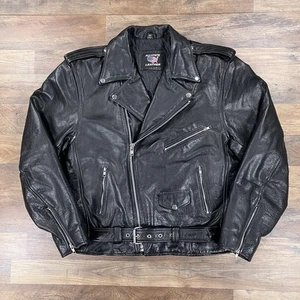 Chaqueta de cuero vintage All State para hombre 50 negra con cremallera de motociclista forrada para motocicleta - Imagen 1 de 15