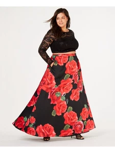 B DARLIN Womens Black Long Sleeve Jewel Neck Prom Crop Top Plus 20W - Picture 1 of 11