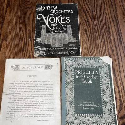 Antique Lot Of 3 Crochet & Macrame Books Yokes Macrame & Irish Crochet RARE - Image 1 of 4