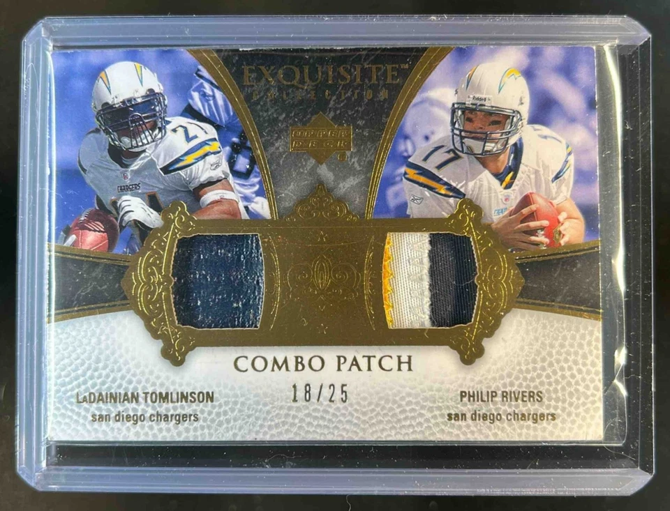 2007 Upper Deck Exquisite LaDainian Tomlinson Philip Rivers Patch Combos #/25 - Image 1 of 2