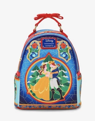 Mini Mochila Loungefly Disney A Bela e a Fera Vitral Nova Com Etiqueta - Imagem 1 de 4