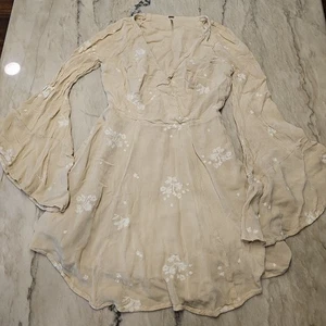 Free People Kleid Größe 0 Mandel Jasmin bestickt Kimono Fit Flare OB456149 - Bild 1 von 14