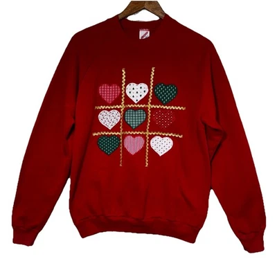 Sudadera De Colección Años 90 Jerzees EE. UU. Apliques Corazón Rojo San Valentín Patchwork L Acogedora Foto 1 de 4