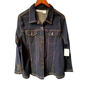 Denim Jacket 16W Womans with chest And Waist Pockets NWT Dark Denim Retro 24/7 - Picture 1 of 13