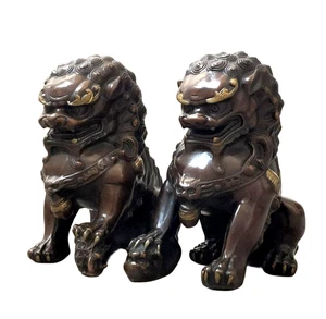 16 cm Par Feng Shui Estatua Clásica de Bronce León Puerta Guardián Malvada Fu Foo dog - Imagen 1 de 3