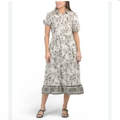 Vestido camisero floral manga corta Joie para mujer talla 10 negro/blanco con cinturón de algodón Foto 1 de 4