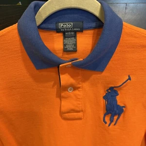 Vtg Polo Ralph Lauren Kids Boys Big Pony #3 Polo Shirt Orange Sz M 10-12 16.5x24 - Picture 1 of 4