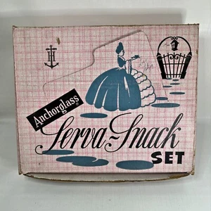 Anchor Hocking Vintage Serva Snack 8 Piece Set Colonial Lady Mid Century 1950s - Picture 1 of 7