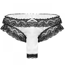 Men's Lace Satin Briefs Zipper Pouch Girlie Sissy Panties French Maid Underwear 