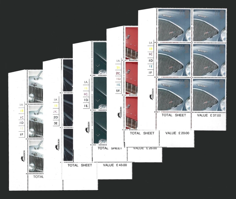 1996 SG 1945-1949 Sports Cars set of 5 Cylinder blocks of 6 MNH - Image 1 of 1