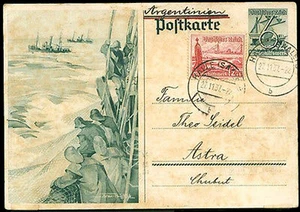 Papelería postal de ALEMANIA A ARGENTINA + sello adicional de gas 1937 en muy buen estado - Imagen 1 de 2