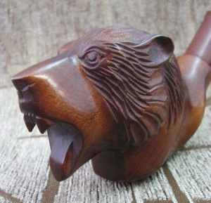 Wooden Tobacco Smoking PIPE Handmade Long BEAR on bowl Gorgeous Ukrainian - Picture 1 of 4