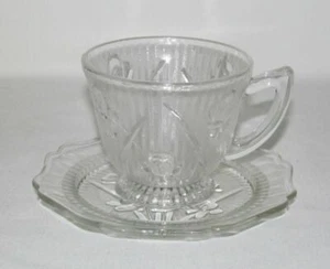Jeannette Glass IRIS AND HERRINGBONE Crystal Cup and Saucer Set - Picture 1 of 3