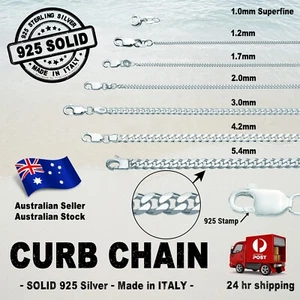 CURB Chain - 100% SOLID 925 Sterling Silver (options) - Picture 1 of 32