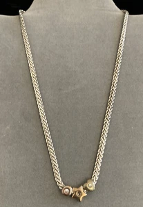 braided rope chain necklace 3 Beads silver tone W/ Golden Connectors 18”Lx5mmW - Picture 1 of 5