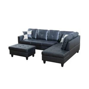 Pick Up Black Faux Leather 3-Piece Couch Living Room Sofa Set - Picture 1 of 17
