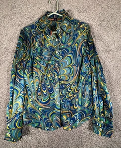 Hilfiger Blouse 10 Silk Y2K Does 70s Groovy Swirl Psychadelic Boho Chic Bold - Picture 1 of 9
